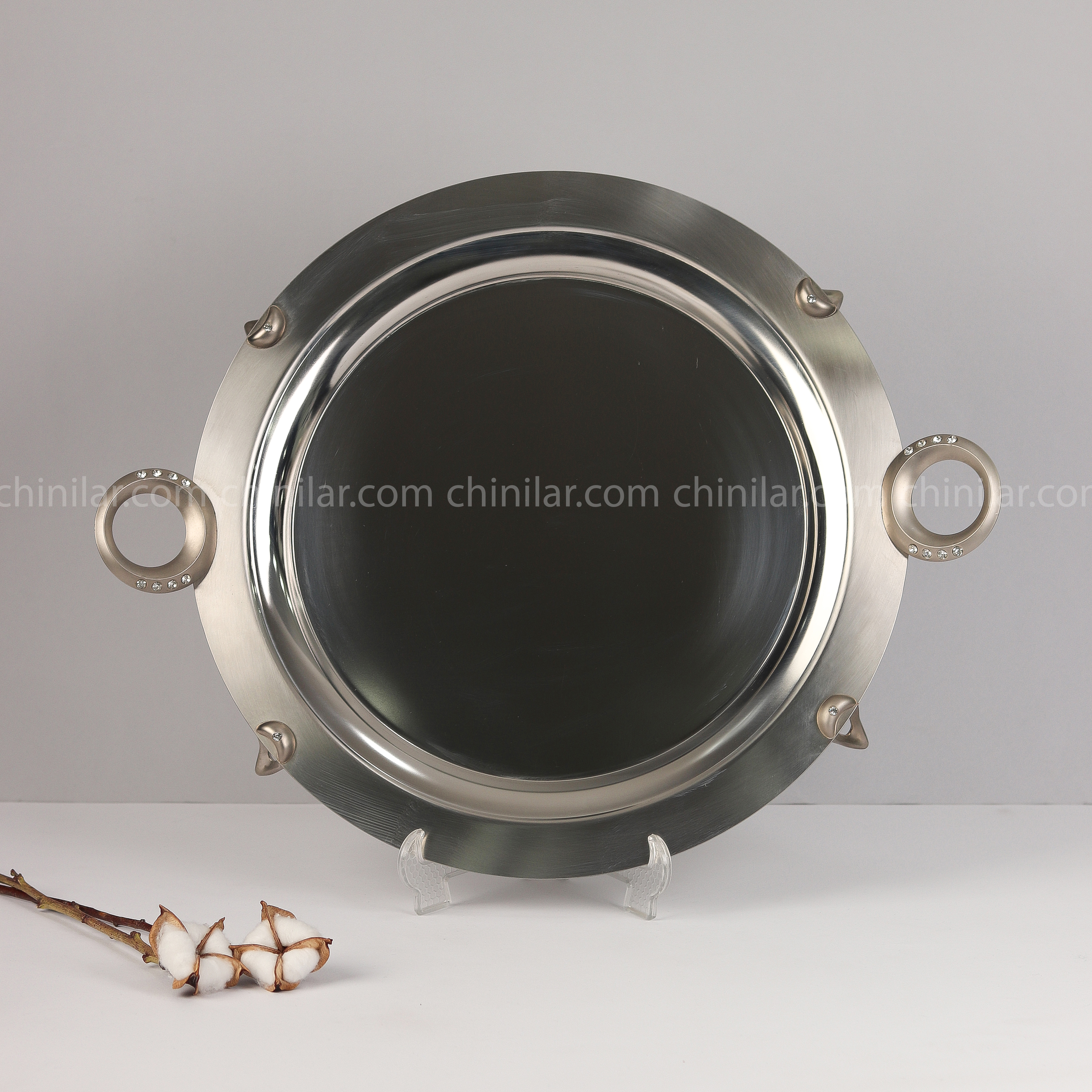 سینی استیل نگار طرح حلقه کد186سایز بزرگ تمام نقره ای