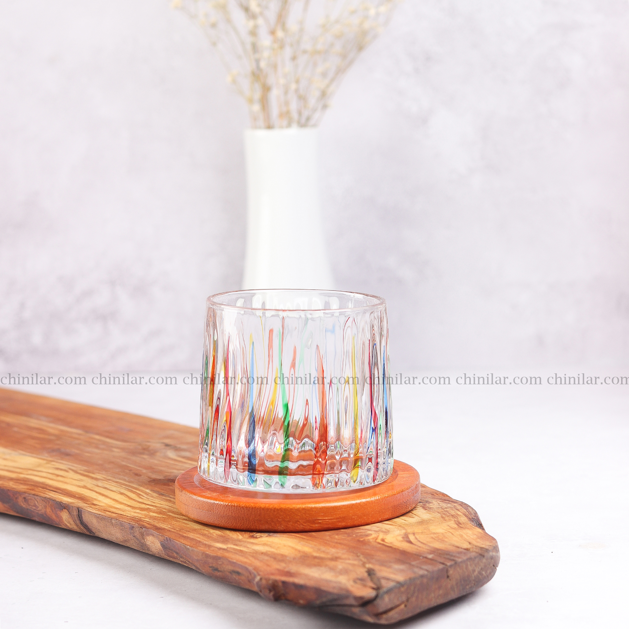 لیوان چرخان رنگی با زیره چوبی مدل نیزه تکی