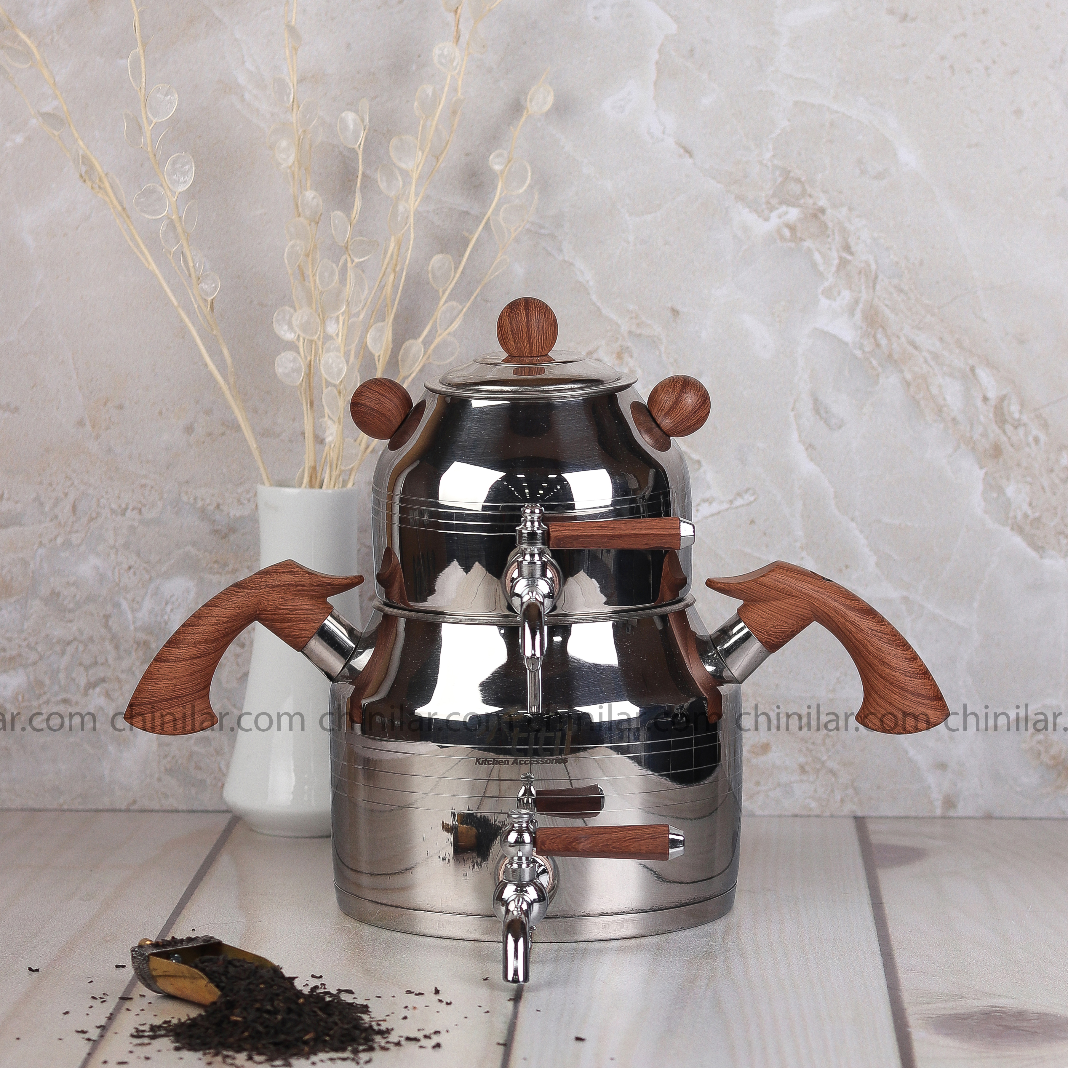 کتری و قوری 3 لیتری با قوری شیر دار استیل تیتیل