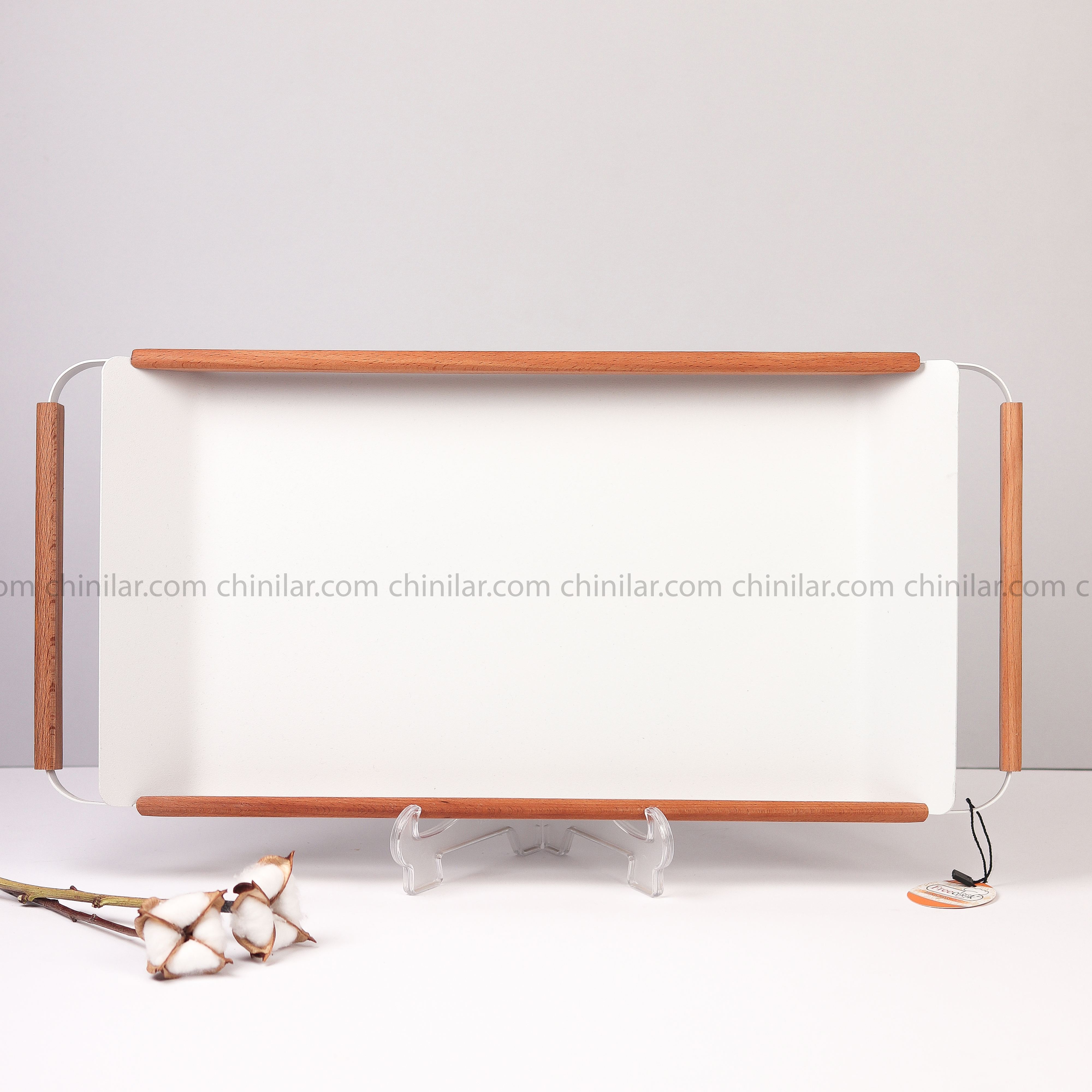 سینی ونیس مستطیل فری کوک سایز بزرگ رنگ سفید دسته چوبی