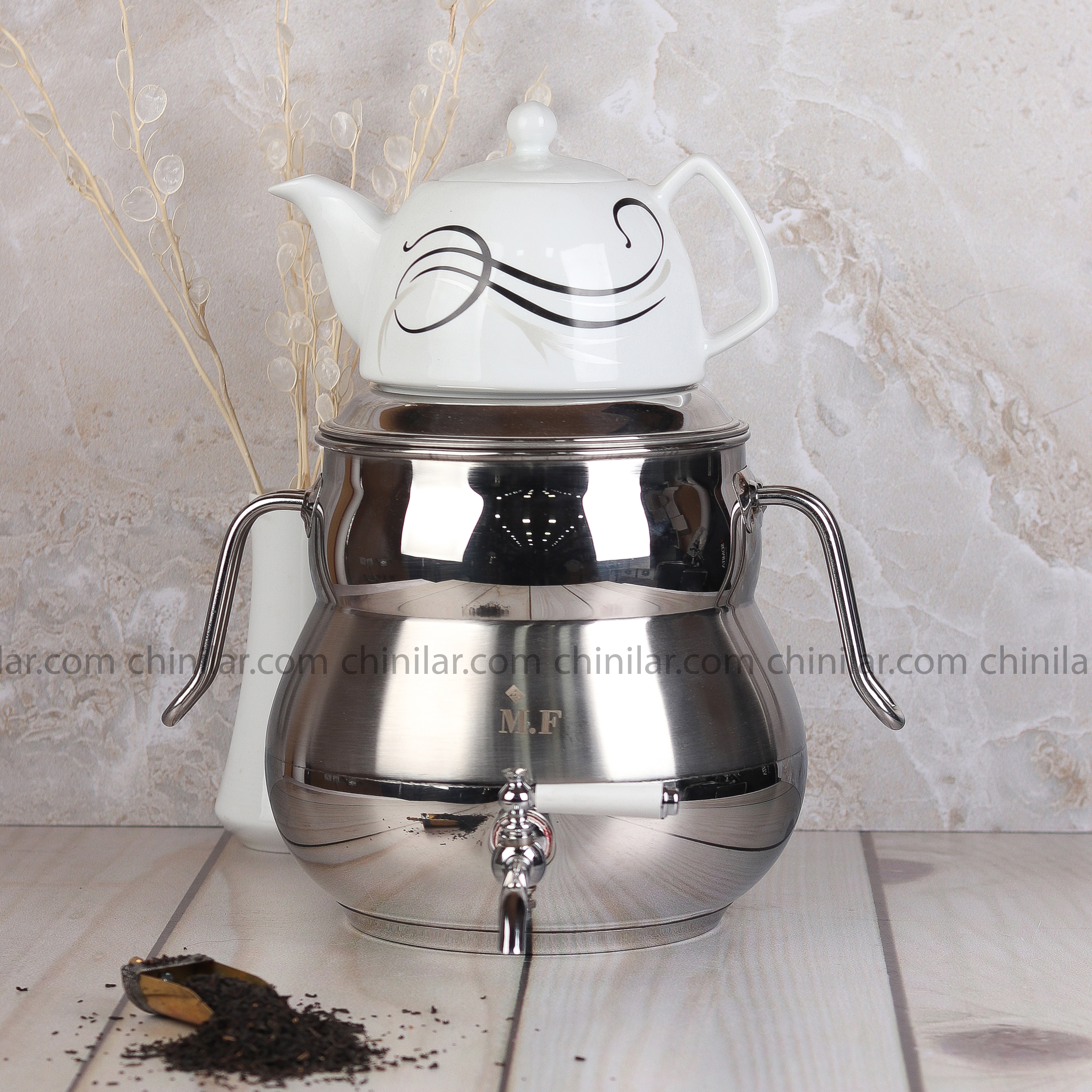 کتری و قوری استیل مدل گلابی M.F