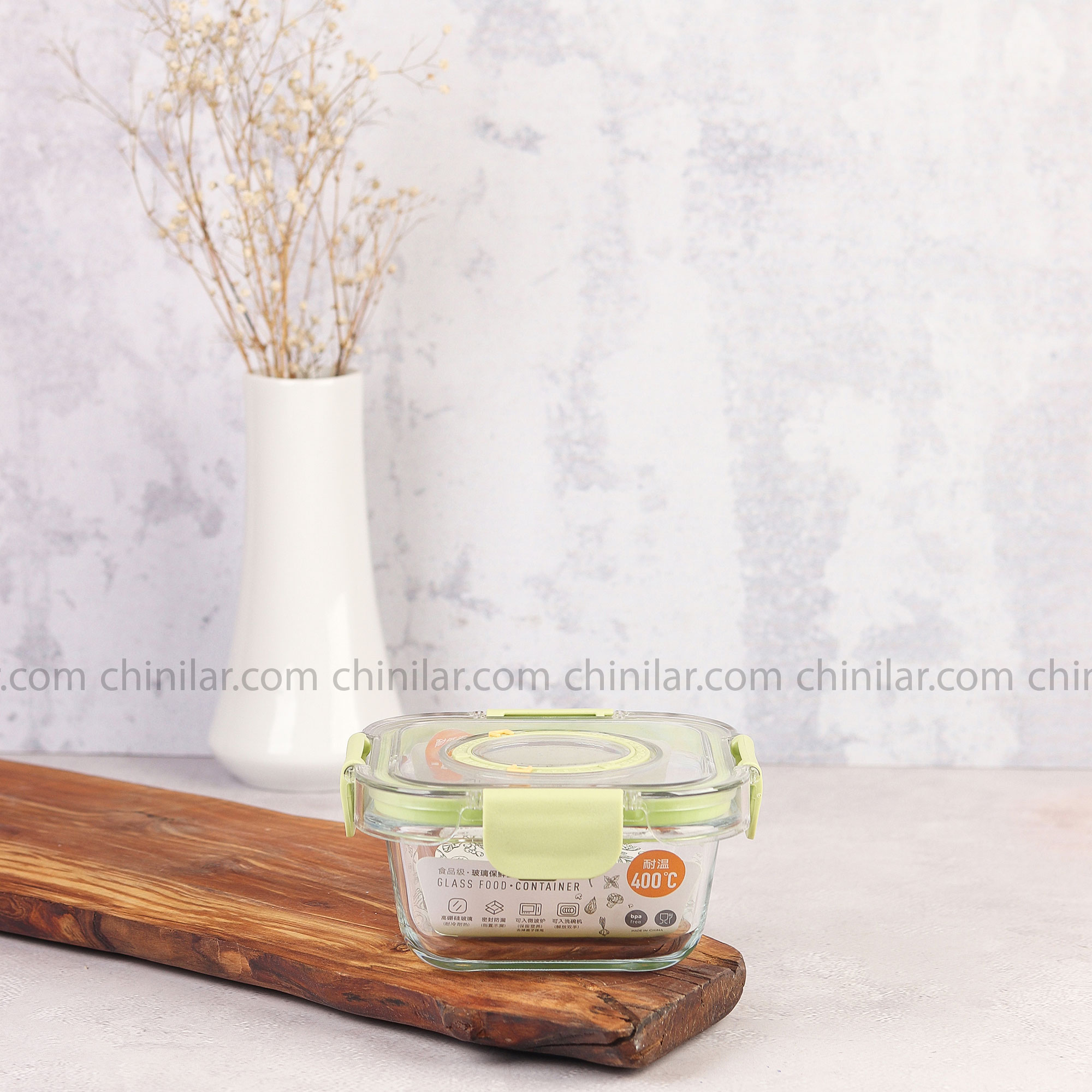 ظرف نگهدارنده مربع 310 میل تایم دار شیشه ای