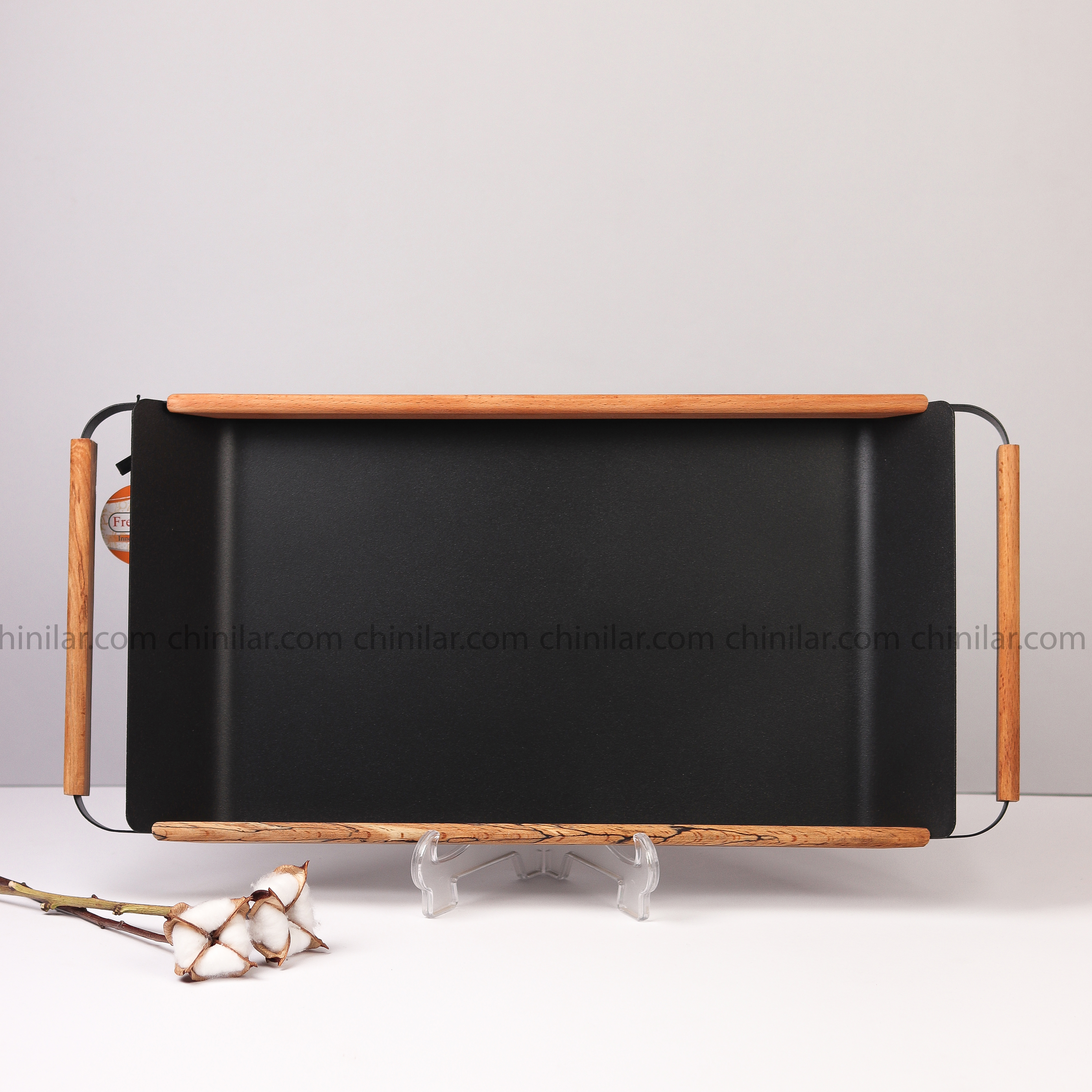 سینی ونیس مستطیل فری کوک سایز بزرگ رنگ مشکی دسته چوبی