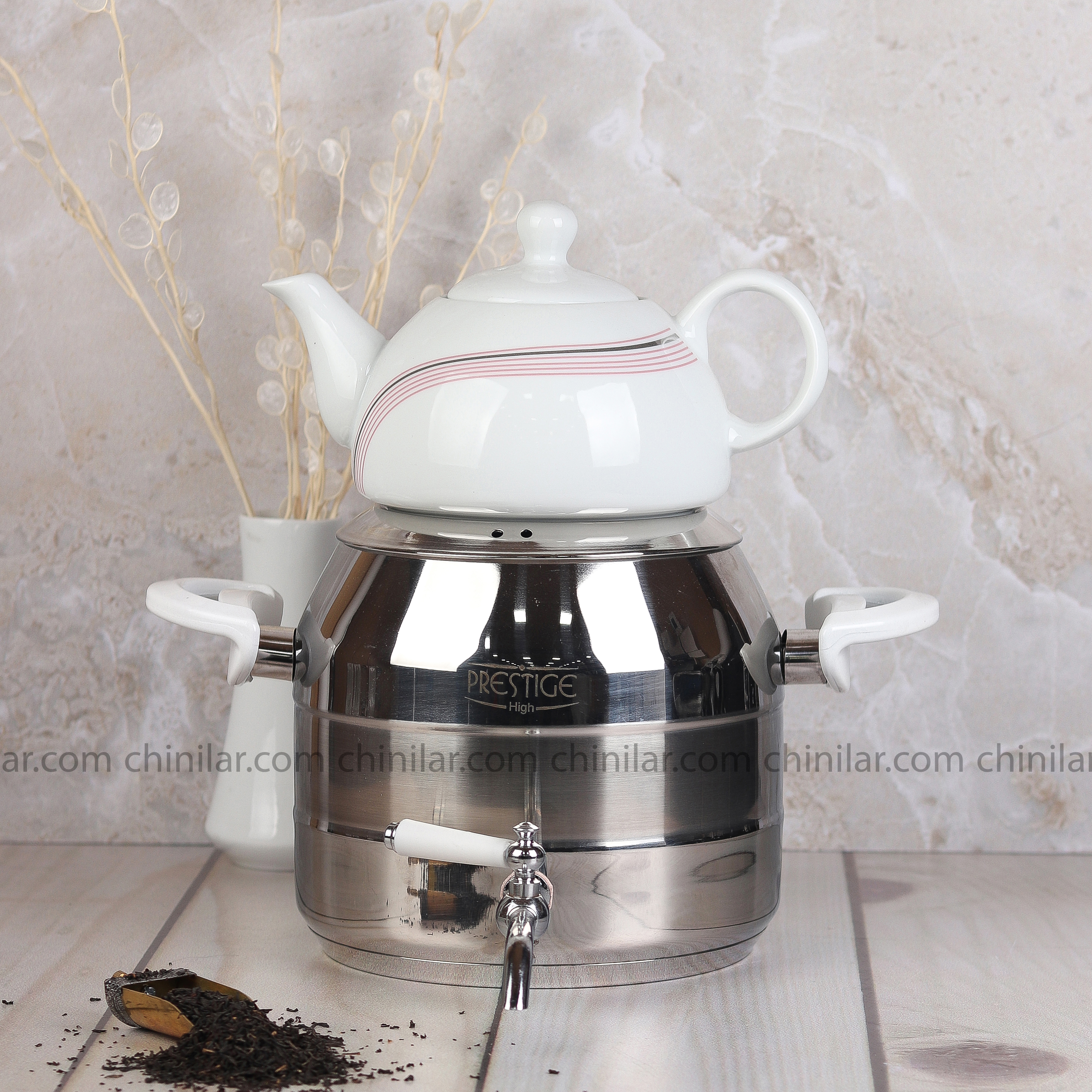 کتری و قوری استیل پرستیژ طرح ترک 2050 دسته باکالیت