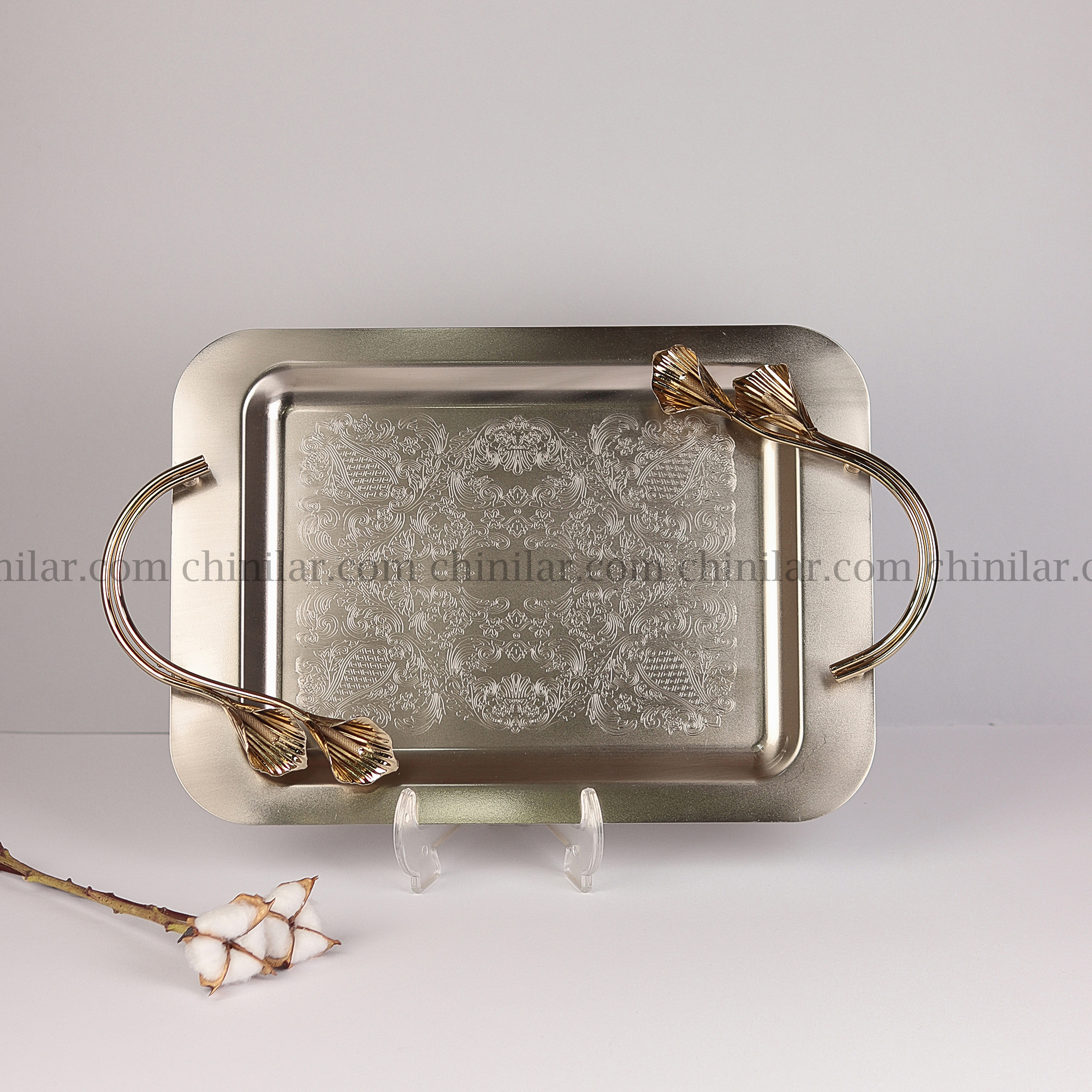 سینی لیلیوم مستطیل سایز کوچک بنسای رنگ نقره ای