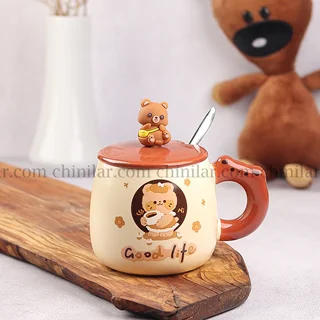 ماگ درب دار تدی عروسکی همراه قاشق کد 4614