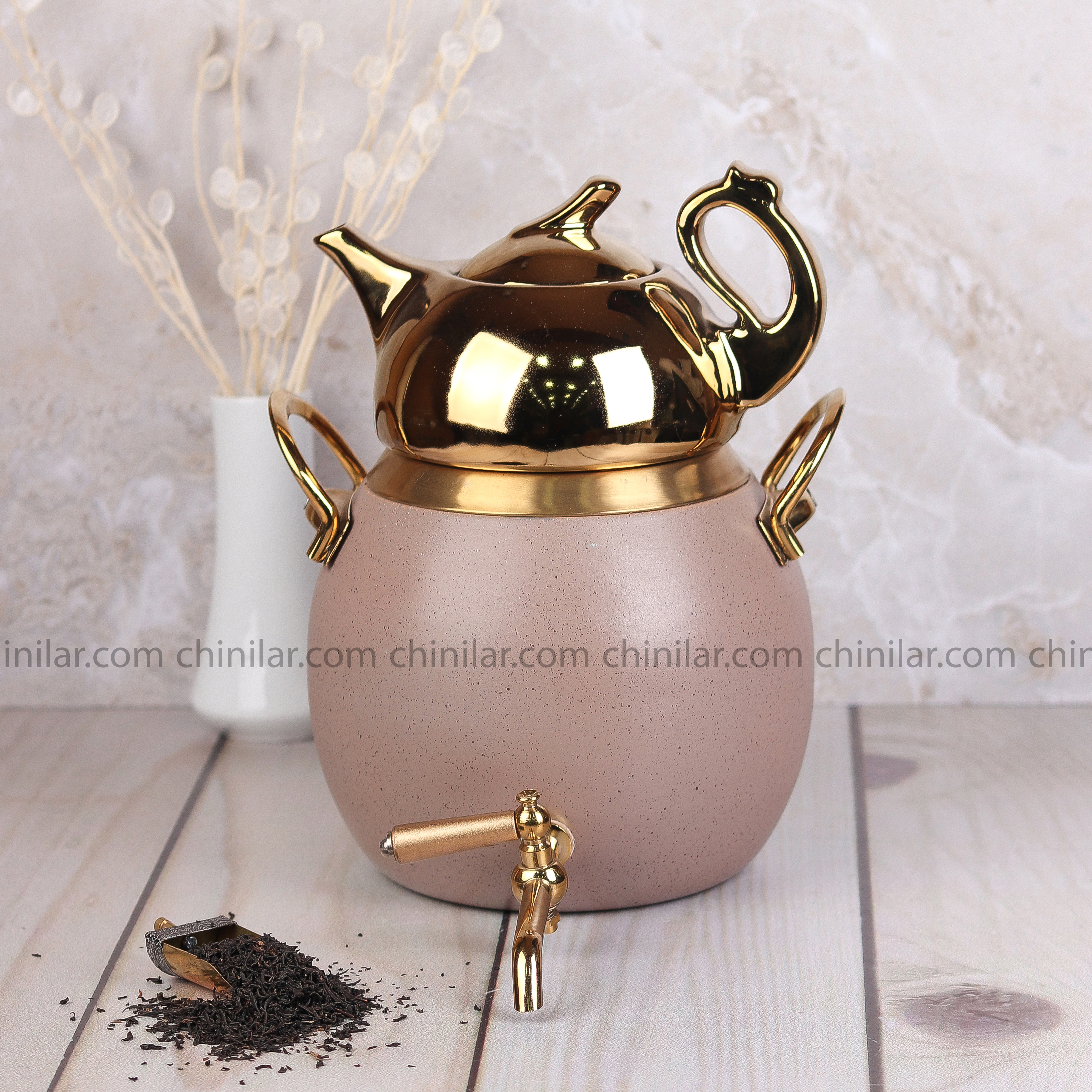 کتری و قوری گرانیتی دسته طلایی تیتیل